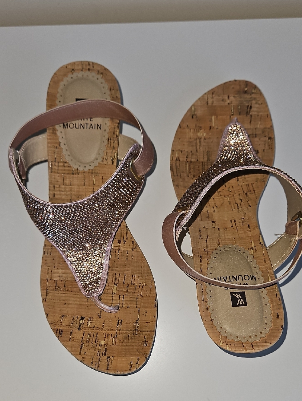 W Mountain Glitter Cork Thong Sandals - Rose Gold